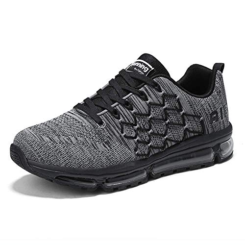 frysen Herren Damen Sportschuhe Laufschuhe mit Luftpolster Turnschuhe Profilsohle Sneakers Leichte Schuhe 1643 Black Gray 46 von frysen