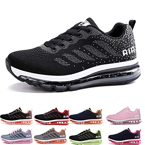 frysen Herren Damen Sportschuhe Laufschuhe mit Luftpolster Turnschuhe Profilsohle Sneakers Leichte Schuhe Black White 34 von frysen