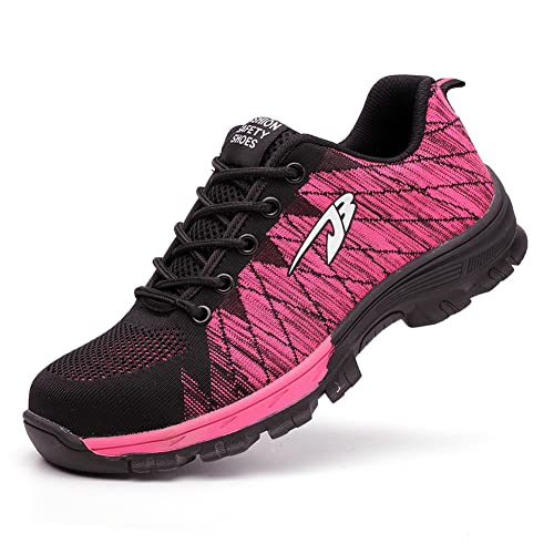 frysen Sicherheitsschuhe Herren Damen Arbeitsschuhe Leichte Stahlkappenschuhe Rrutschfeste Arbeitsturnschuhe Atmungsaktiv mit Stahlkappe Pink Black 36 EU von frysen