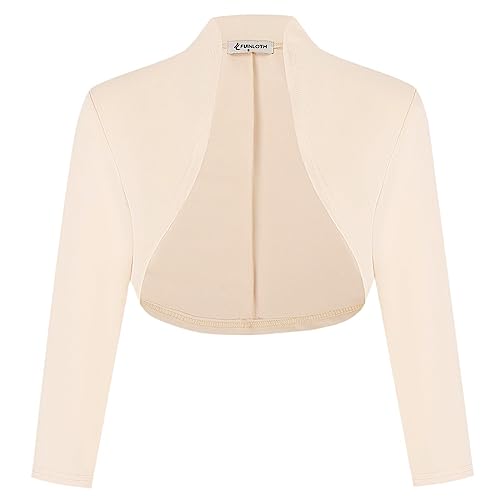 fuinloth Bolero Damen Festlich Jäckchen für Abendkleid 3/4 Ärmel Kurze Hochzeit Bolerojacke Kleid Elegant Schulterjacke Beige XXL 46-48 von fuinloth