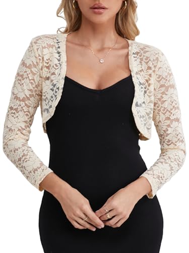 fuinloth Damen Spitze Bolero Jäckchen für Abendkleid Kurze Festlich Schulterjacke Elegant Hochzeit Bolerojacke Aprikose L 38-40 von fuinloth