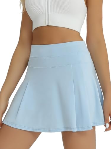 fuinloth Tennis Skort Damen Tennisrock mit Innenhose Sportrock Rockhose Golfröcke Sommer Minirock mit Taschen Blau L 38-40 von fuinloth