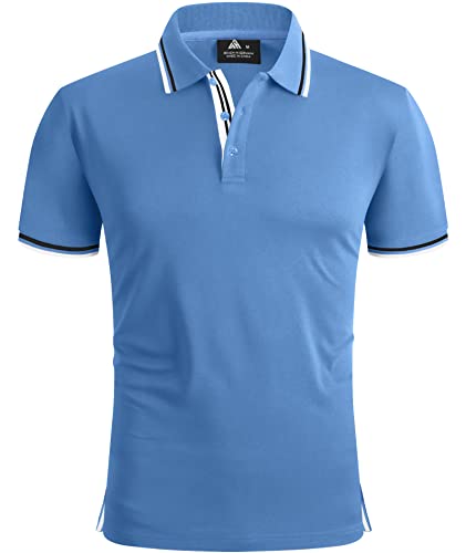 geeksport Herren Poloshirt Kurzarm Tennis Regular Fit Shirt Sport Schnelltrocknend Atmungsaktiv Polohemd Sommer Outdoor Golf Tshirt Männer(Hellblau-L) von geeksport