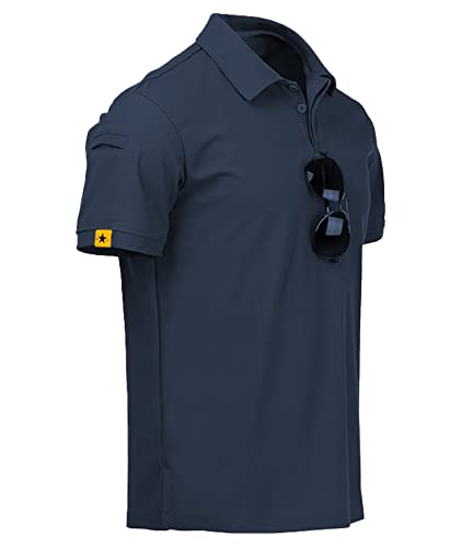 geeksport Herren Poloshirt mit Kurzarm Tennis Regular Fit Shirt Sport Schnelltrocknend Atmungsaktiv Casual Sommer Golf T-Shirt (Dunkel Blau L) von geeksport