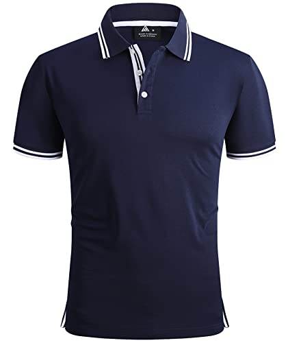 geeksport Herren Poloshirts Kurzarm Tennis Regular Fit Shirt Sport Schnelltrocknend Atmungsaktiv Polohemd Männer Sommer Outdoor Golf T-Shirt(Blau Weiß-2XL) von geeksport