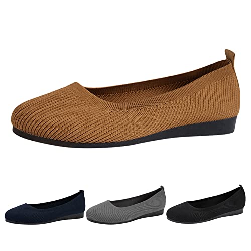 Damen Ballerina Flache Schuhe Elegant Runde Zehe Strick Kleid Schuhe Komfort Mesh Niedriger Keil Slip On Ballerina Walking Flats Schuhe für Frauen Bequem Weich Hochzeit Party Schuhe von generic