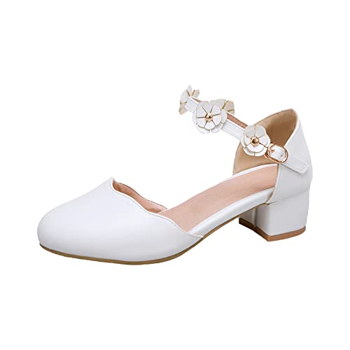 Kleinkind Sandalen Große Kinder Mädchen Mary Jane Kleid Schuhe Pumps Low Heels High School Prom Schuhe Fahrrad Sandalen Damen (White, 34 Big Kids) von generic