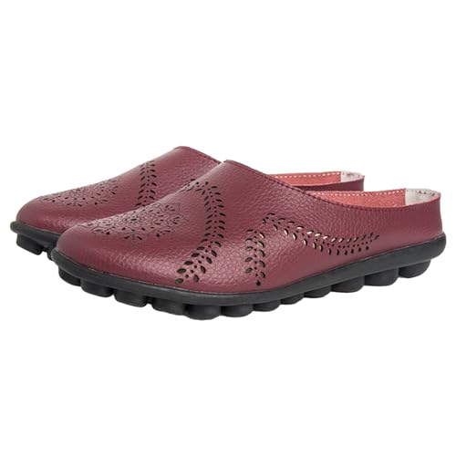 Orthopädische Slipper für Damen, Flache Freizeitschuhe mit breiter Breite, atmungsaktives Leder zum Hineinschlüpfen Frauen Low Top flachen Boden Hohle Bohne Frauen einzelne Schuhe von generic