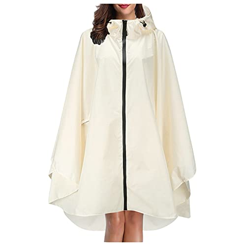 Regenjacke für Damen und Herren Wasserdicht Atmungsaktiv Regenmantel Solid Oversize Locker Regenponcho Reißverschluss Casual Langarm Regencape mit Kapuze Radfahren Windbreaker (White, One Size) von generic