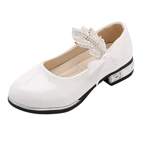 Seestiefel Kinder Mädchen Kleid Schuhe für Mädchen Hochzeit Bowknot Mädchen Schuhe Prinzessin Party Schule Schuhe Low Heel für kleine oder große Sandalen Kinder 36 (White, 33.5 Big Kids) von generic