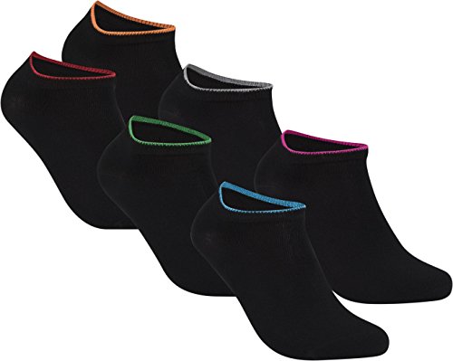 gigando | Edge Bambus-Sneaker-Socken für Damen und Herren | schwarz mit buntem Farbring | extra feines Maschenbild | handgekettelt | Bambus Viskose Stoff | 6 Paar | rot,rosa,grün,blau,orange,silber | von gigando