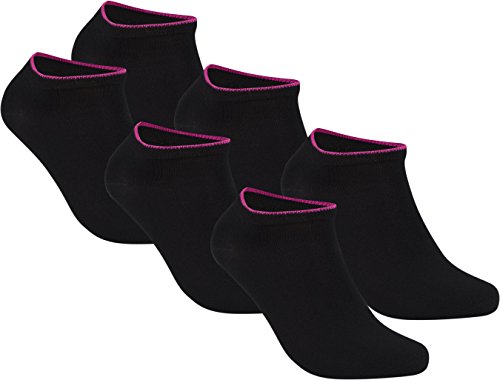 gigando | Edge Bambus-Sneaker-Socken für Damen und Herren | schwarz mit buntem Farbring | extra feines Maschenbild | handgekettelt | Bambus Viskose Stoff | 6 Paar | schwarz-rosa | von gigando