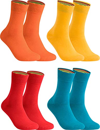 gigando – Socken Herren Baumwolle Uni Farben 4er oder 8er Pack in Premiumqualität – bunt farbige Strümpfe für Anzug, Business, Freizeit – ohne Naht - in orange, petrol, rot, gelb Größe 39-42 von gigando