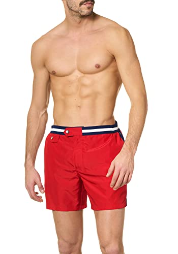 goldenpoint Badeanzug Herren Boxershorts Streifendetails, Farbe Rot, Größe M von goldenpoint