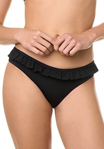 goldenpoint Bikini für Damen Badeanzug Slip mit niedrig Geschnittener Seite mit Rüschen, Schwarz, Größe S von goldenpoint