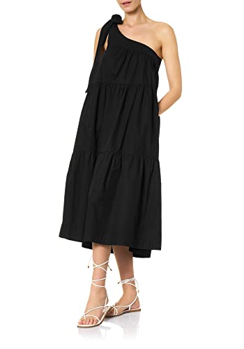 goldenpoint Mare Damen Langes Kleid One-Shoulder, Farbe Schwarz, Größe S von goldenpoint