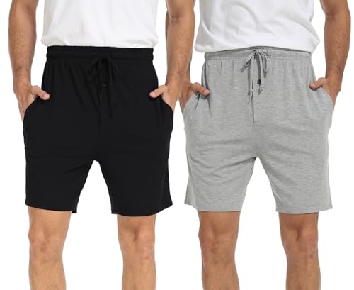 goodmansam 2er Pack Herren Kurz Schlafanzughose Leichte Pyjamahose Schlafshorts Weich Sommer Nachtwäsche Shorts, Schwarz/Licht Grau, XXL von goodmansam