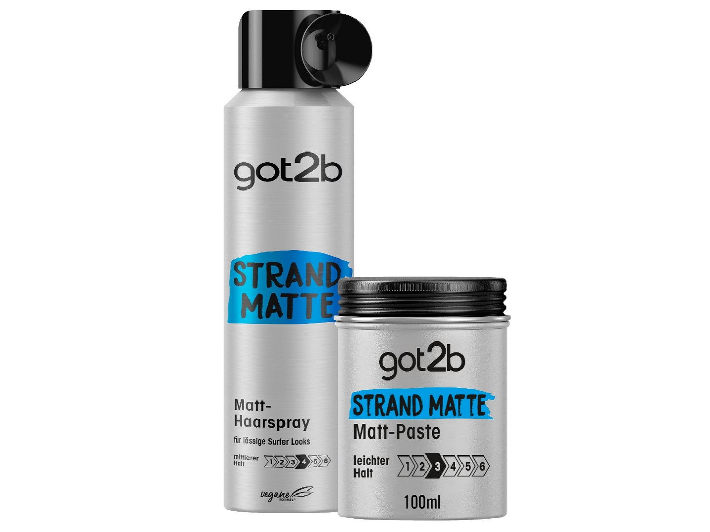 got2b Haarspray Strand Matte (1x 200ml) & Matt-Paste Strand Matte (1x 100ml), Doppelpack, 2-tlg., für langen Halt, & ohne zu Beschweren von got2b