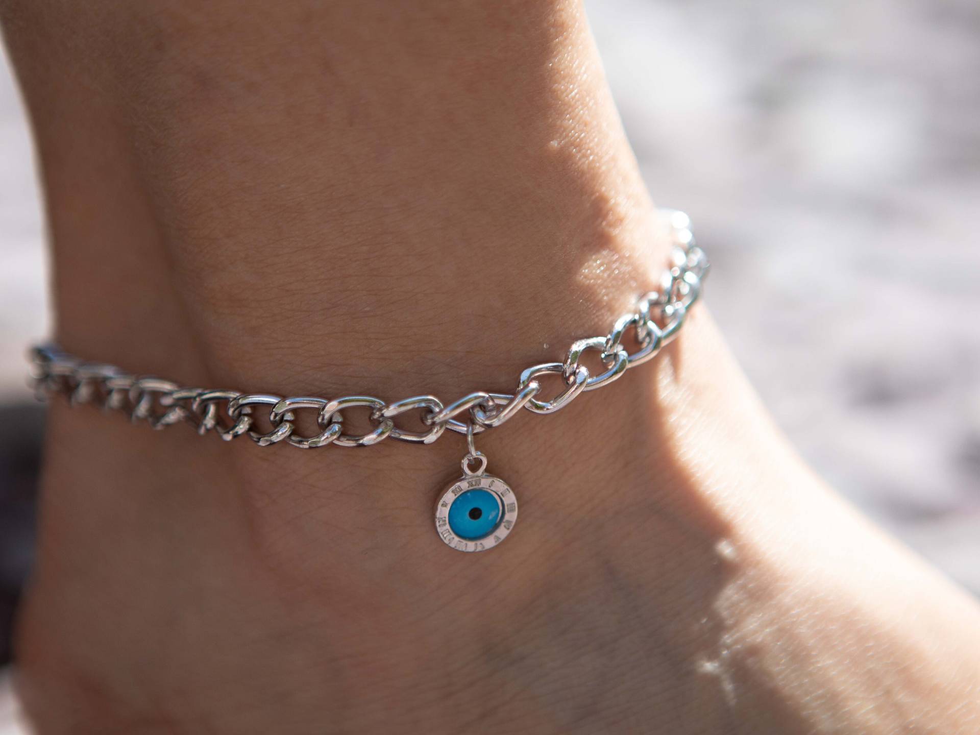 Silber Fußkettchen Armband, Dangly Evil Eye Strand Dicke Kette Schmuck von gozemreatelier