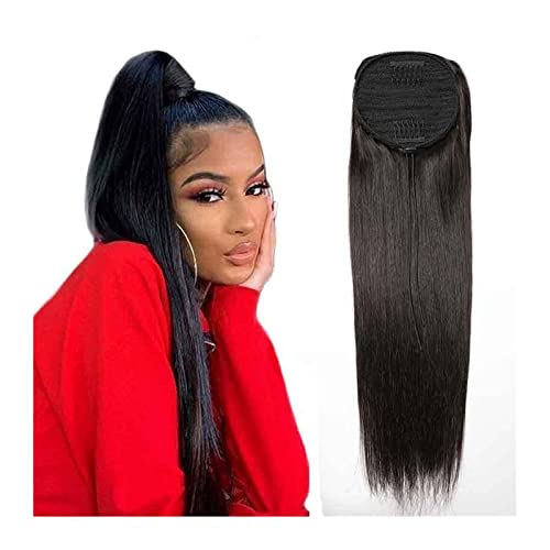 Pferdeschwanz Haarteil Echthaar-Pferdeschwanz 10-22" Gerade Pferdeschwanz-Verlängerungen mit Kordelzug Brasilianische Remy-Haarspangen in geraden Pferdeschwanz-Haarteilen for schwarze Frauen Pferdesch von guiling-1986