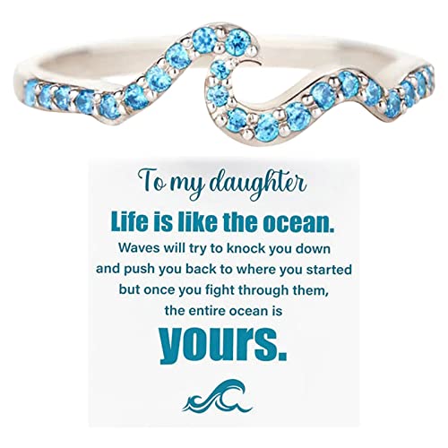 Packs of Rings to My Daughter Ring Surferring High and Lows Daughter Ring Birthday Gifts for Daughter from Mom European and American Light Luxury Water Wave Ring Linked Rings, D, Einheitsgröße von hahuha