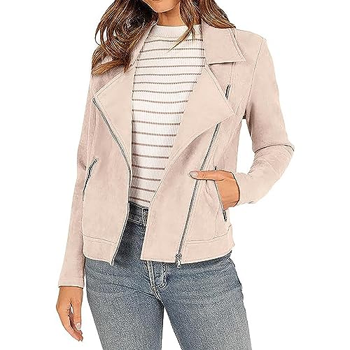 hahuha Damen-Motorradjacke, einfarbig, Reißverschlusstasche, kurzer Mantel, lässige Jacke, niedliche Jacke für Damen, beige, M hahuha Damen-Motorradjacke, einfarbig, Reißverschlusstasche, kurzer Mantel, lässige Jacke, niedliche Jacke für Damen, beige, M von hahuha