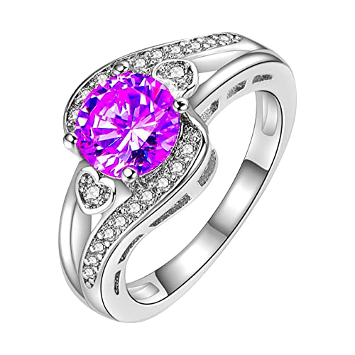 hahuha Ringe für Frauen Zirkon Voller Diamant Ring Schmuck Geburtstag Vorschlag Geschenk Braut Verlobung Party Ring Gerechtfertigter Ring, violett, 32 von hahuha