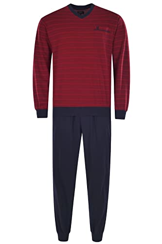 hajo Herren Schlafanzug Set - lang, Bündchen, V-Neck, Klima-Light, Cotton-Mix Rot M von hajo