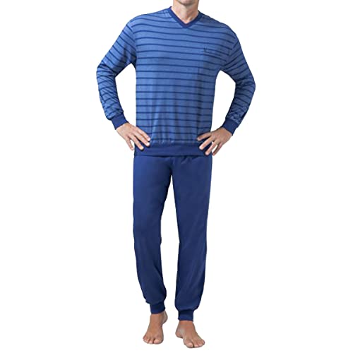 hajo Pyjama Schlafanzug 50051 Klima Light rot oder blau gestreift, Farbe:Blau, Größe:4XL von hajo