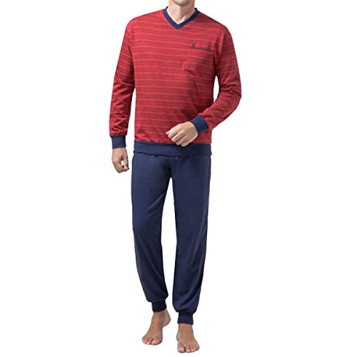 hajo Pyjama Schlafanzug 50051 Klima Light rot oder blau gestreift, Farbe:Rot, Größe:5XL von hajo