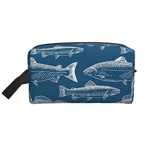 hansgo Kosmetiktasche mit Fischmuster, Make-up-Tasche, Reise-Kulturbeutel, Organizer, Make-up-Pinsel, Aufbewahrungstasche für Damen und Herren, einfarbig, Einheitsgröße von hansgo