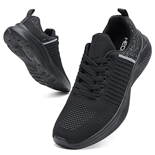 Walking für Herren, breite Schuhe, modische Sneaker, Mesh, Workout, Freizeit, Sport, rutschfeste Schuhe, atmungsaktiv, Tennis, Laufen, Sportschuhe, leicht, Schwarz Grau 1, 44 EU von hecodi