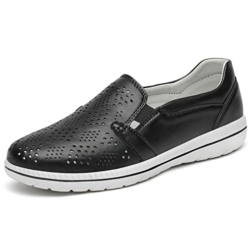 hecodi Damen Freizeitslipper, süße Slip-On-Komfort-Walking-Flats, Fahr-Mokassins, modische geschlossene Zehen-Bootsschuhe in Schwarz, Größe 36 von hecodi