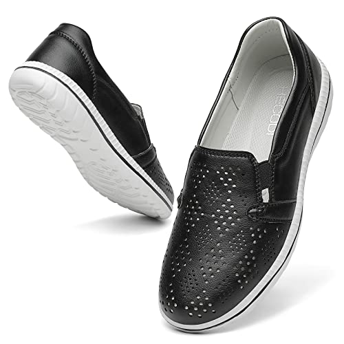 hecodi Damen Freizeitslipper, süße Slip-On-Komfort-Walking-Flats, Fahr-Mokassins, modische geschlossene Zehen-Bootsschuhe in Schwarz, Größe 41 von hecodi