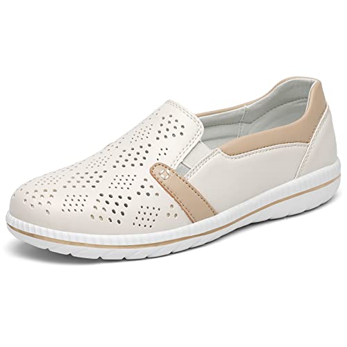 hecodi Damen-Loafers, lässige Slip-On-Komfort-Walking-Flats, Fahr-Mokassins, atmungsaktiv in Beige 36 von hecodi