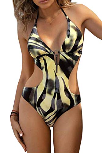 heekpek Einteiliger Badeanzug Damen V-Ausschnitt Sexy Neckholder Bikini Cut Out Triangel Bademode Damen von heekpek