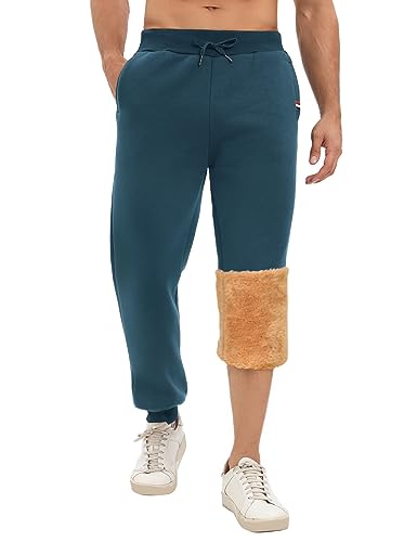 heekpek Fleece Jogginghose Herren Winter Warme Jogginghose Herren Lang Baumwolle Bequeme Sherpa Fleece Jogginghose Thermo Herren Sporthose Elastischer Bund mit Kordelzug, Blau, XL von heekpek