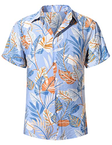 heekpek Hawaii Hemd Männer Sommer Hawaii Hemd Kurzarm Strand Freizeithemden Resort Shirt mit Palmen Blumen Hawaii-Print, Hellblau, XXL von heekpek