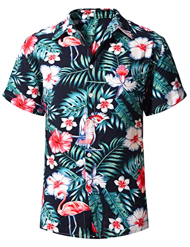 heekpek Hawaii Hemd Männer Sommer Hawaii Hemd Kurzarm Strand Freizeithemden Resort Shirt mit Palmen Blumen Hawaii-Print, Schwarze mit Blume, XXL von heekpek