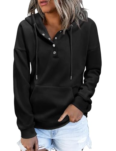 heekpek Kapuzenpullover Damen Hoodie Herbst Winter Warme Sweatshirt Langarm V Ausschnitt Knopfleiste Casual Kapuzenpulli Fleece Pullover für Damen, Schwarz, XXL heekpek Kapuzenpullover Damen Hoodie Herbst Winter Warme Sweatshirt Langarm V Ausschnitt Knopfleiste Casual Kapuzenpulli Fleece Pullover für Damen, Schwarz, XXL von heekpek