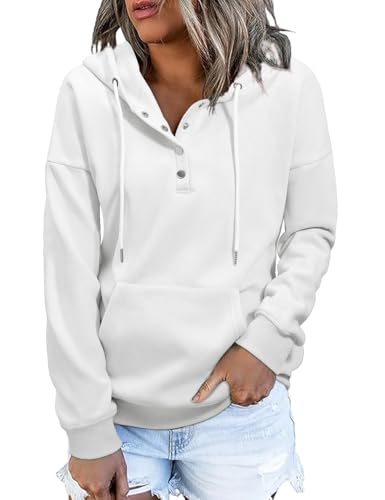 heekpek Kapuzenpullover Damen Hoodie Herbst Winter Warme Sweatshirt Langarm V Ausschnitt Knopfleiste Casual Kapuzenpulli Fleece Pullover für Damen, Weiß, S heekpek Kapuzenpullover Damen Hoodie Herbst Winter Warme Sweatshirt Langarm V Ausschnitt Knopfleiste Casual Kapuzenpulli Fleece Pullover für Damen, Weiß, S von heekpek