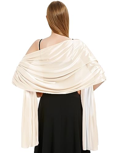 heekpek Schal Damen Leicht Seidensatin Schal Stola Damen Elegant Übergroßer Stola Festlich Umschlagtuch Damen Glitzer Lang Schal für Ganzjährig, Beige von heekpek