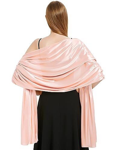 heekpek Schal Damen Leicht Seidensatin Schal Stola Damen Elegant Übergroßer Stola Festlich Umschlagtuch Damen Glitzer Lang Schal für Ganzjährig, Creme Rosa von heekpek