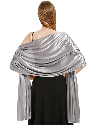 heekpek Schal Damen Leicht Seidensatin Schal Stola Damen Elegant Übergroßer Stola Festlich Umschlagtuch Damen Glitzer Lang Schal für Ganzjährig, Dunkelgrau von heekpek