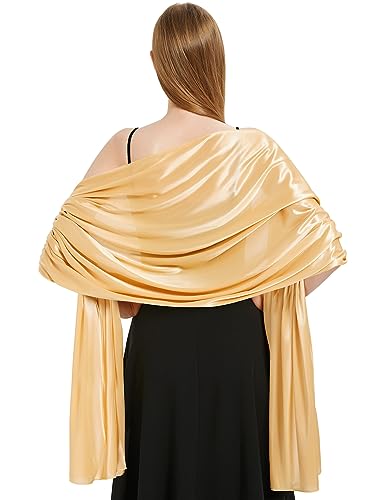 heekpek Schal Damen Leicht Seidensatin Schal Stola Damen Elegant Übergroßer Stola Festlich Umschlagtuch Damen Glitzer Lang Schal für Ganzjährig, Golden von heekpek