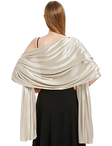 heekpek Schal Damen Leicht Seidensatin Schal Stola Damen Elegant Übergroßer Stola Festlich Umschlagtuch Damen Glitzer Lang Schal für Ganzjährig, Grau beige von heekpek