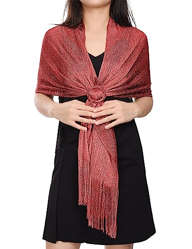 heekpek Stola Damen Festlich Umhang Schal Damen Elegant Lang Schal Weiches Umschlagtuch Glitzer mit Quasten für Brautkleider Abendkleider, Claret von heekpek