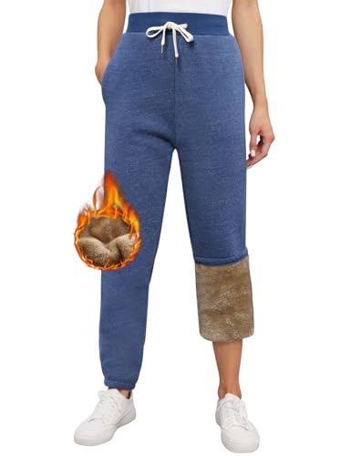 heekpek Warme Jogginghose Damen Winter mit Gefüttert Fleece Thermo Jogginghose Damen High Waist Basic Lounge Sweathose Damen Lang Freizeithosen, Blau, XXL von heekpek