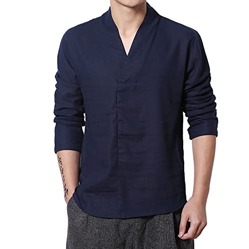 hehiy Leinen Hemd Herren Langarm Oberhemden Herren Langarm Comfort Fit Sommer Casual Henley Hemd Herren M-3Xl Herren Langarm Schwarz Mittelalter Hemd Herren Leinen MäNner Hemden XL von hehiy