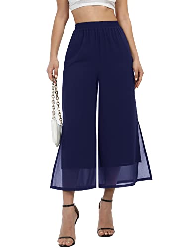 Damen-Caprihose für den Sommer, weites Bein, Palazzo-Hose, elegant, lässig, geteilte Chiffon-Hose, Chiffon Blau 55, Groß von heipeiwa